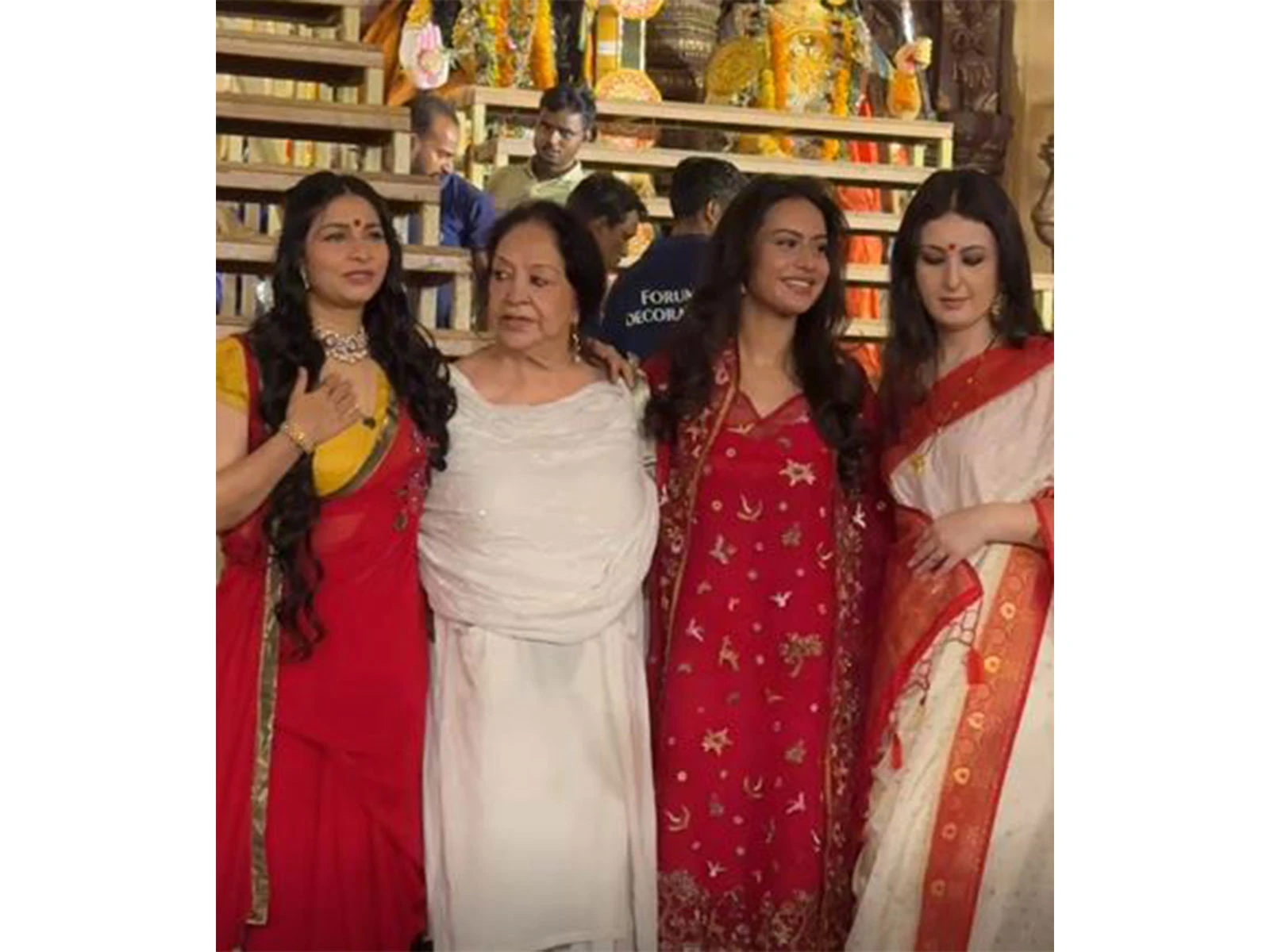 Nysa Devgan looks elegant in red as stars gather for Durga Puja immersion