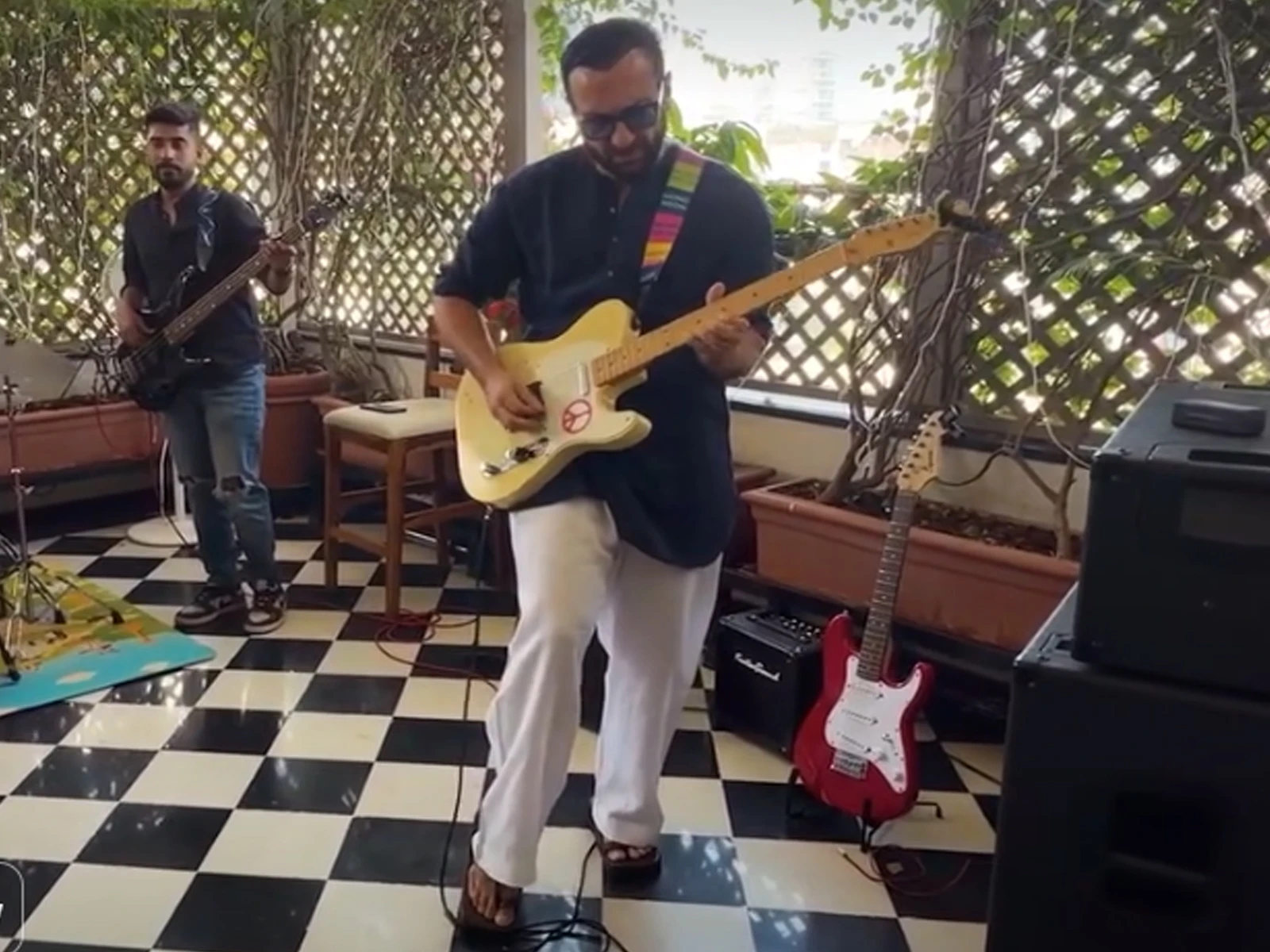 Saif Ali Khan rocks out with a balcony jam session on his electric guitar